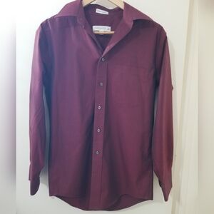 Joseph & Feiss 100% Cotton Burgundy Button-Up Dress Shirt Mens Neck 15